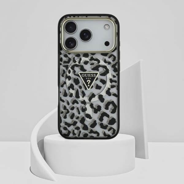 Etui Guess Leopard Glitter MagSafe do    iPhone 17 Pro Max czarny