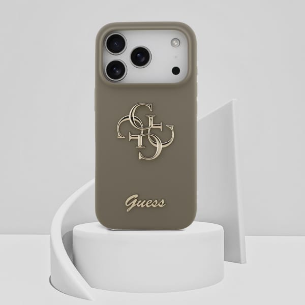 Etui Guess Silicone Big 4G Script do     iPhone 17 Pro Max brązowy