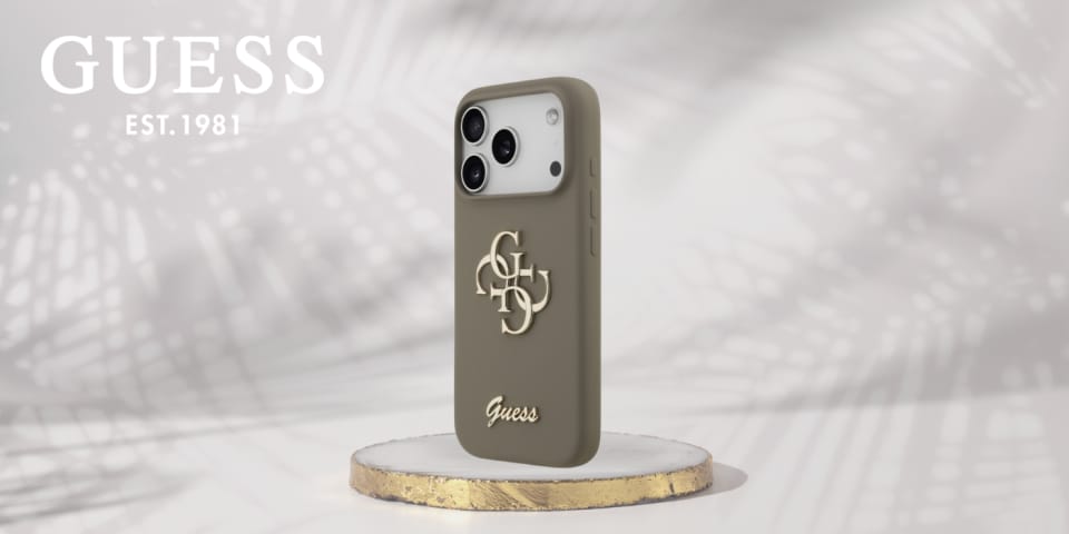 Etui Guess Silicone Big 4G Script do     iPhone 17 Pro Max brązowy