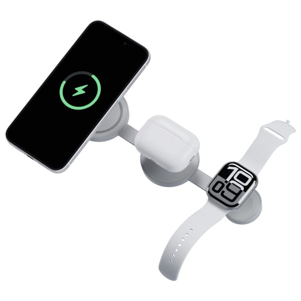 Ładowarka indukcyjna Bazic GoMag Trio 2  3w1 15W magnetyczna do iPhone/Watch/AirPods szara