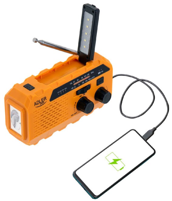 Radio solarne z korbką Adler AD 1197 O power bank, latarka.