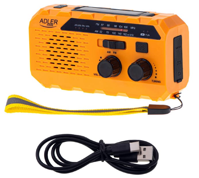 Radio solarne z korbką Adler AD 1197 O power bank, latarka.