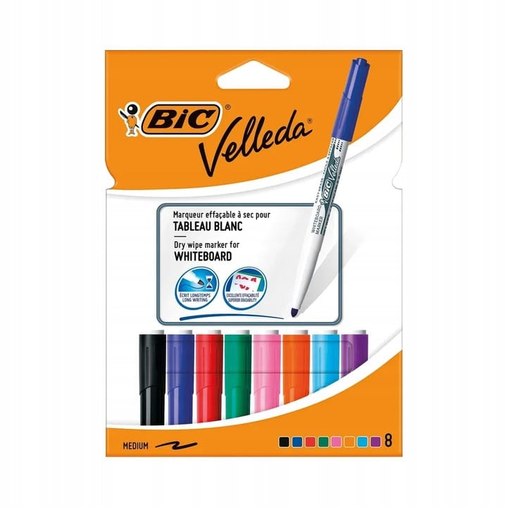 Marker VELLEDA 1741 suchościeralny mix kol. 8szt. okrągła końcówka 503844 BIC