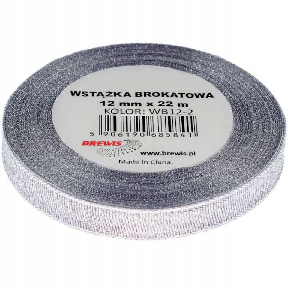 Wstążka brokatowa 12mm/22m wb12-2 srebrna BREWIS