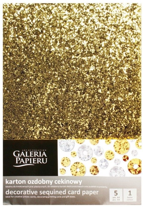 Karton ozdobny cekinowy A4 złoty 210g. (5ark.) 208506 Galeria Papieru