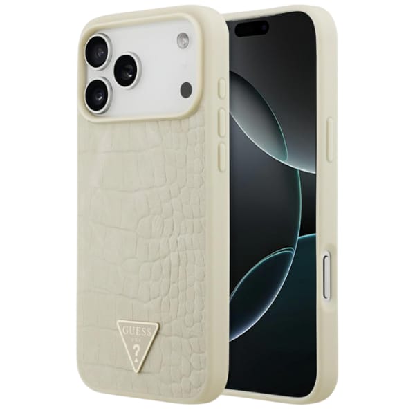Etui Guess Croco Triangle Logo MagSafe   do iPhone 17 Pro Max złoty