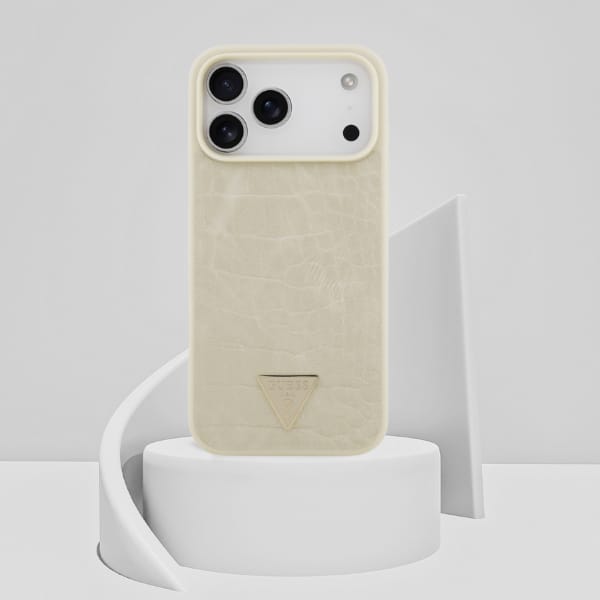 Etui Guess Croco Triangle Logo MagSafe   do iPhone 17 Pro Max złoty