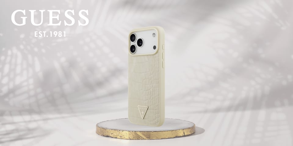 Etui Guess Croco Triangle Logo MagSafe   do iPhone 17 Pro Max złoty