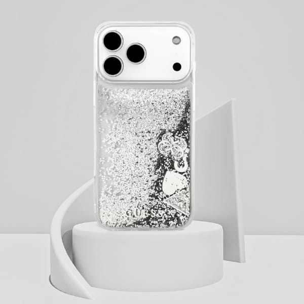 Etui Guess Liq. Glitter Charms do iPhone 17 Pro srebrny