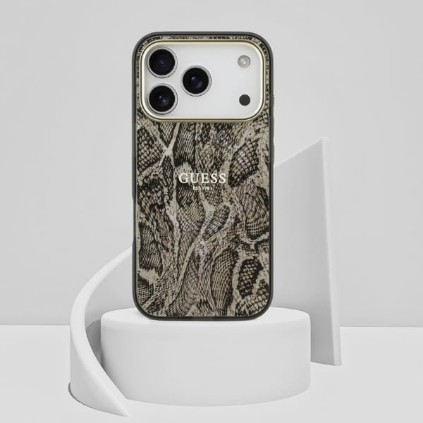 Etui Guess Python Pattern MagSafe do     iPhone 17 Pro Max brązowy
