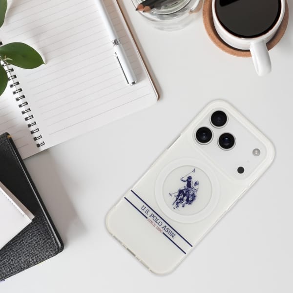 Etui US Polo DH and Bottom Stripe Logo   MagSafe do iPhone 17 Pro biały
