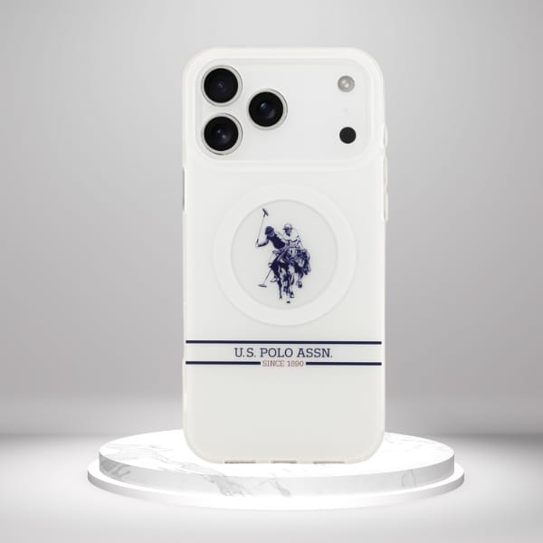 Etui US Polo DH and Bottom Stripe Logo   MagSafe do iPhone 17 Pro Max biały