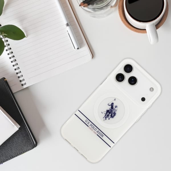 Etui US Polo DH and Bottom Stripe Logo   MagSafe do iPhone 17 Pro Max biały