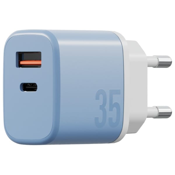 Ładowarka sieciowa Bazic GoPort Velox    Kit USB-C/USB-A GaN 35W z kablem niebieski