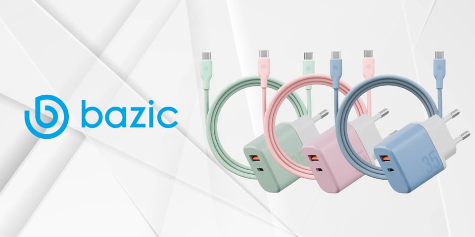 Ładowarka sieciowa Bazic GoPort Velox    Kit USB-C/USB-A GaN 35W z kablem różowy