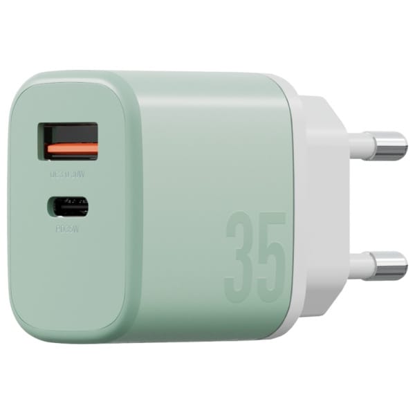 Ładowarka sieciowa Bazic GoPort Velox    Kit USB-C/USB-A GaN 35W z kablem zielony