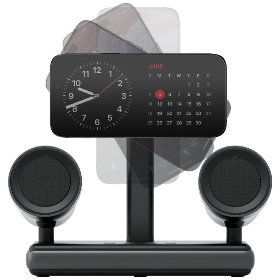 Stacja ładująca Energea Magaudio Stand   2w1 Qi2 z głośnikami stereo grafitowy