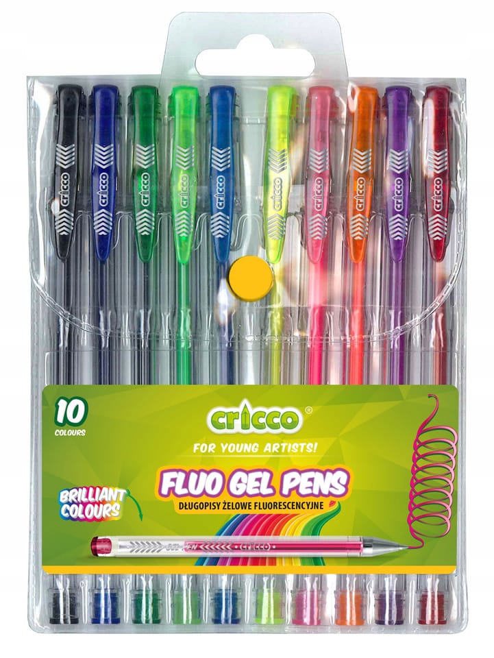 Długopis żelowy fluorescencyjny CRICCO 10kolorów w etui CR816W10 BF