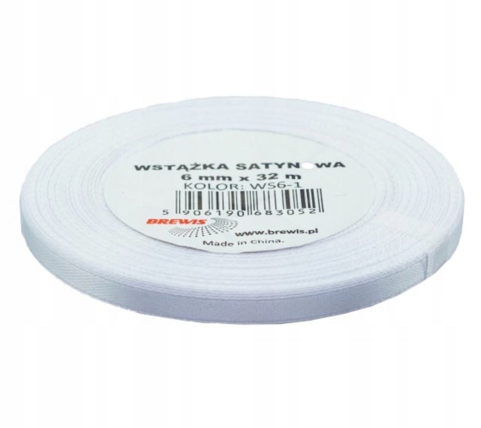 Wstążka satynowa 6mm/32m biała ws6-1 BREWIS