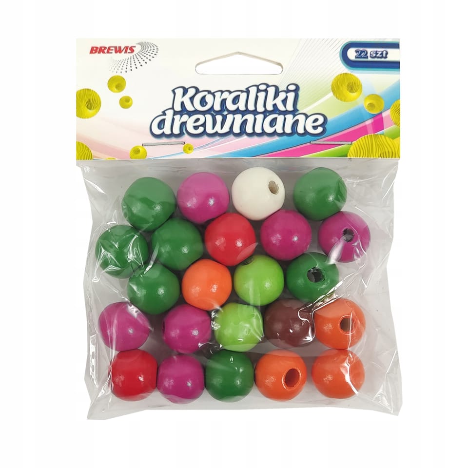 Koraliki drewniane 16mm mix kolorów (22 sztuk - 29g) KD16-2 BREWIS