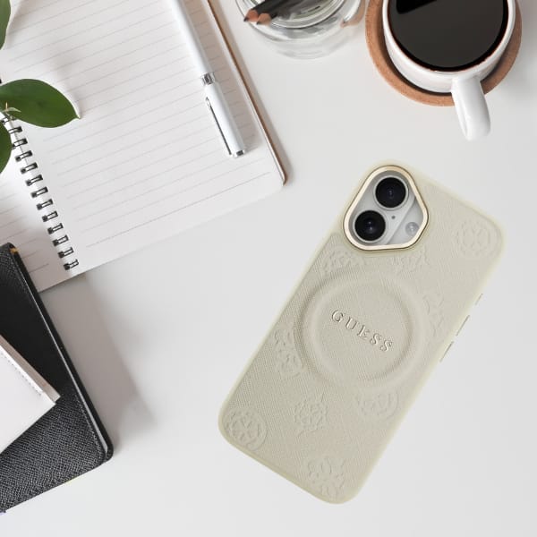 Etui Guess Peony Hot Stamp MagSafe do    iPhone 17 beżowy
