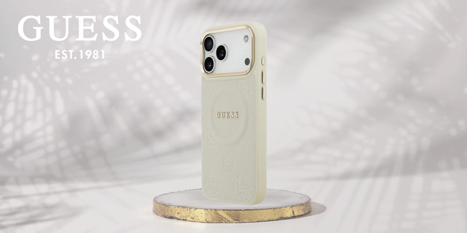 Etui Guess Peony Hot Stamp MagSafe do    iPhone 17 Pro Max beżowy