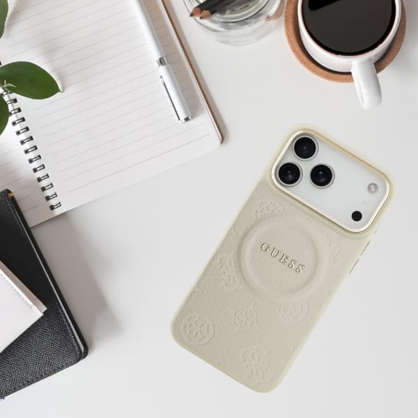 Etui Guess Peony Hot Stamp MagSafe do    iPhone 17 Pro Max beżowy