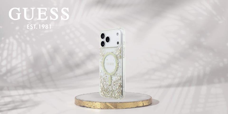 Etui Guess Resin Bottom Glitter MagSafe do iPhone 17 Pro Max złoty