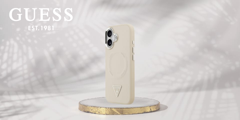 Etui Guess Triangle Logo MagSafe do      iPhone 17 beżowy