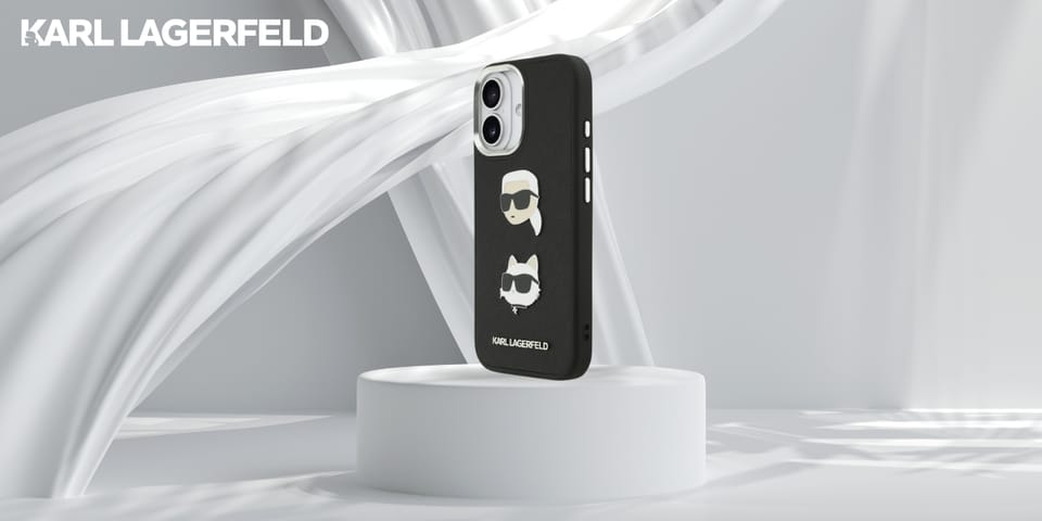 Etui Karl Lagerfeld FW Grained Karl &    Choupette Heads Pins & Logo do iPhone 17 czarny