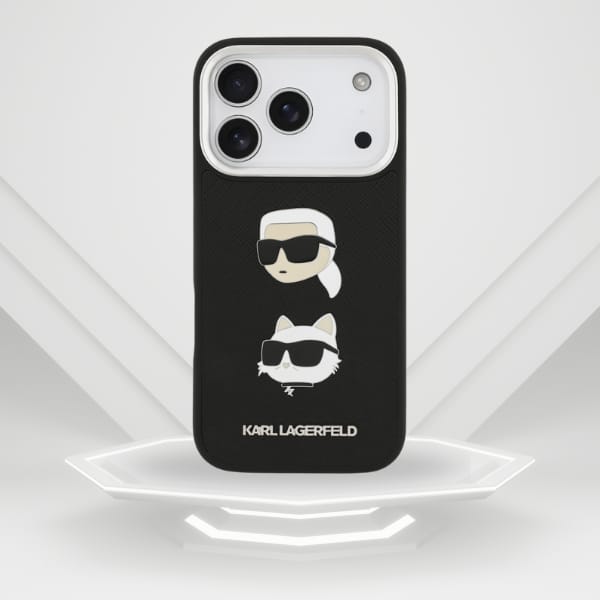 Etui Karl Lagerfeld FW Grained Karl &    Choupette Heads Pins & Logo do iPhone 17 Pro czarny