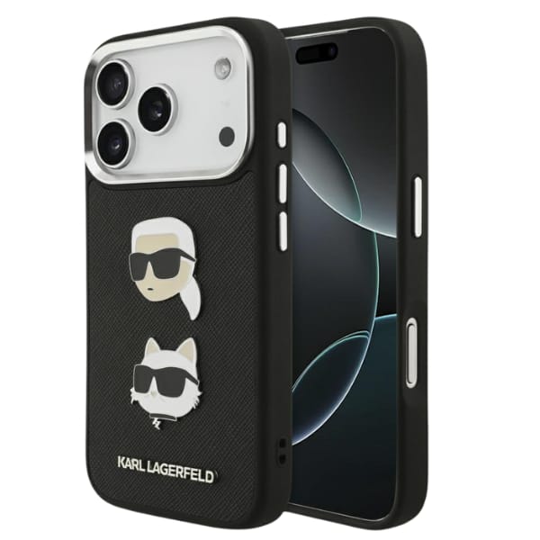 Etui Karl Lagerfeld FW Grained Karl &    Choupette Heads Pins & Logo do iPhone 17 Pro czarny