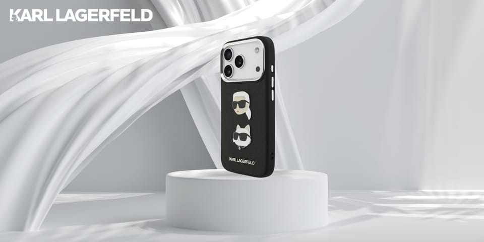 Etui Karl Lagerfeld FW Grained Karl &    Choupette Heads Pins & Logo do iPhone 17 Pro czarny