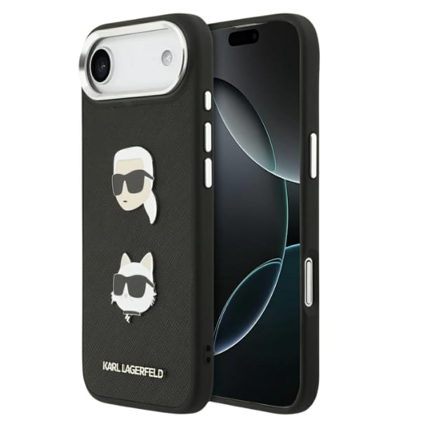 Etui Karl Lagerfeld FW Grained Karl &    Choupette Heads Pins & Logo do iPhone Air czarny