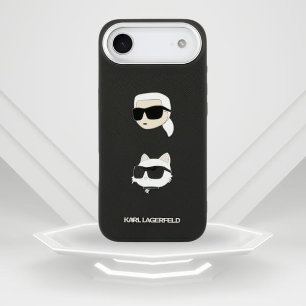 Etui Karl Lagerfeld FW Grained Karl &    Choupette Heads Pins & Logo do iPhone Air czarny