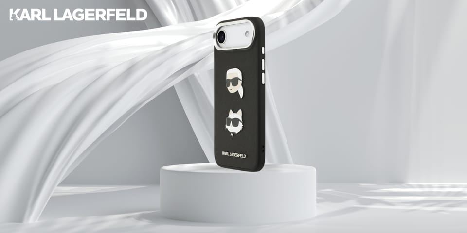 Etui Karl Lagerfeld FW Grained Karl &    Choupette Heads Pins & Logo do iPhone Air czarny