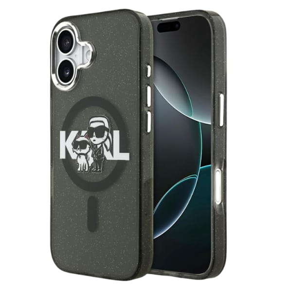 Etui Karl Lagerfeld IML Glitter Karl &   Choupette Sketch Logo MagSafe do iPhone 17 czarny