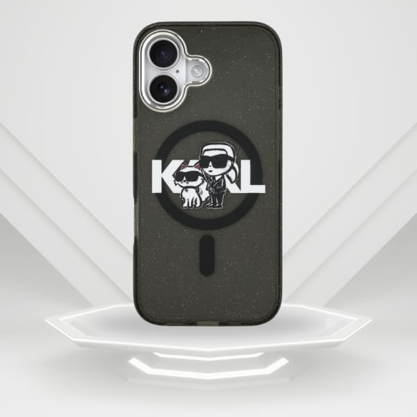 Etui Karl Lagerfeld IML Glitter Karl &   Choupette Sketch Logo MagSafe do iPhone 17 czarny