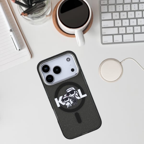 Etui Karl Lagerfeld IML Glitter Karl &   Choupette Sketch Logo MagSafe do iPhone 17 Pro czarny