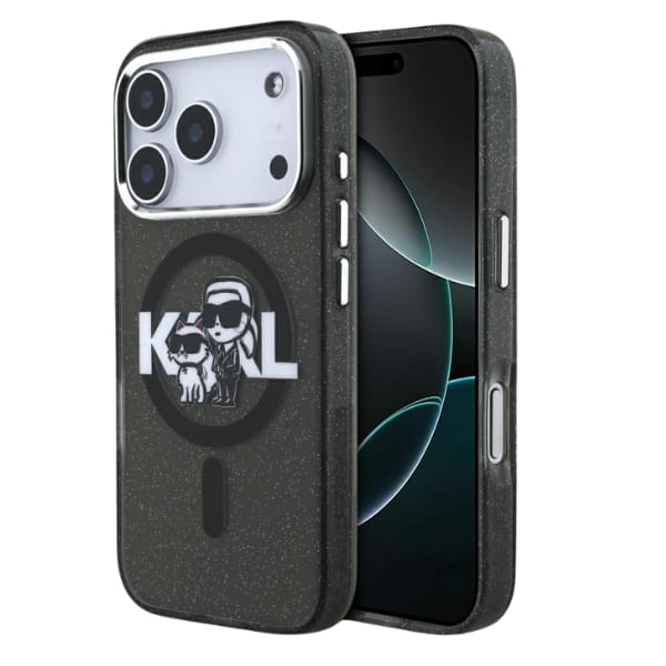 Etui Karl Lagerfeld IML Glitter Karl &   Choupette Sketch Logo MagSafe do iPhone 17 Pro czarny