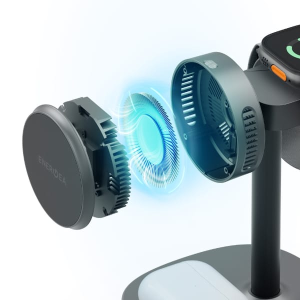 Stacja ładująca Energea MagArctic Stand  4w1 Qi2 z chłodzeniem, kablem i ładowarką 65W gunmetal
