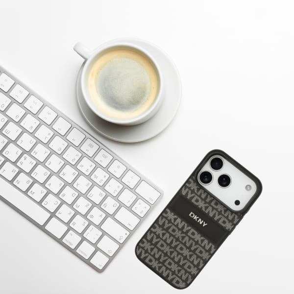 Etui DKNY Repeat Texture Pattern with    Tonal Stripe do iPhone 17 Pro czarny