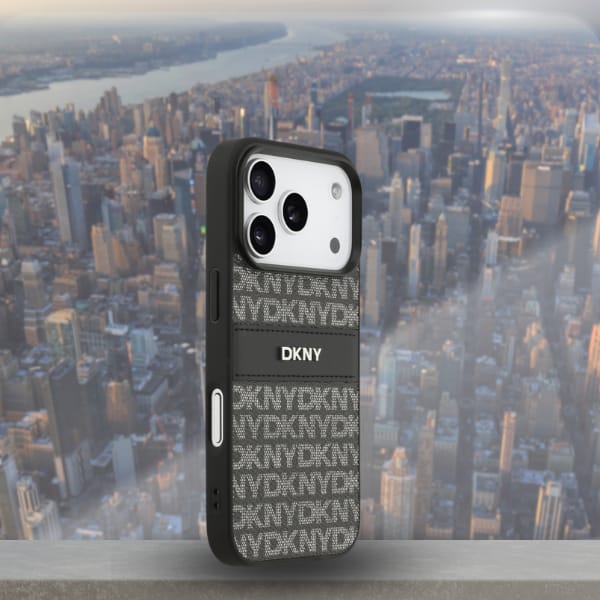 Etui DKNY Repeat Texture Pattern with    Tonal Stripe do iPhone 17 Pro czarny