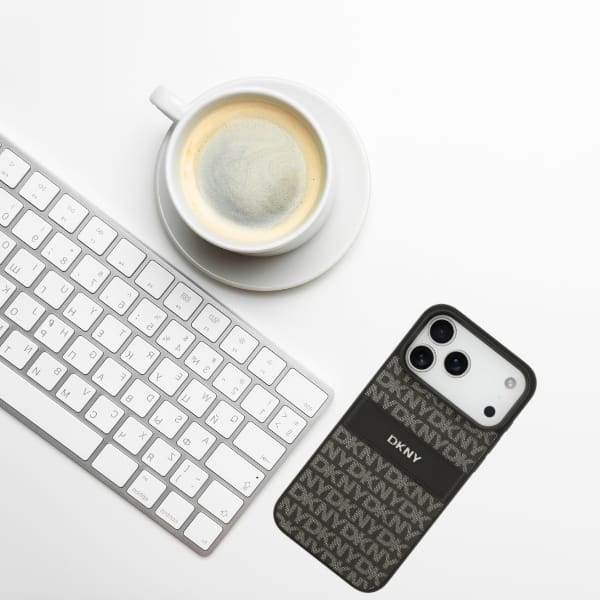 Etui DKNY Repeat Texture Pattern with    Tonal Stripe do iPhone 17 Pro Max czarny