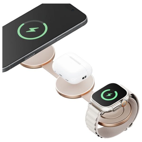 Ładowarka indukcyjna Energea Alumag Trio 3w1 Qi2 15W złoty