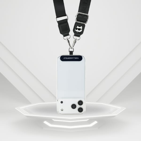 Uniwersalna smycz Karl Lagerfeld         Universal Strap Tether Patch Choupette Metal Logo czarny