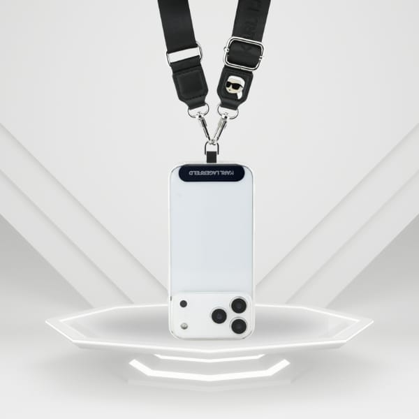 Uniwersalna smycz Karl Lagerfeld         Universal Strap Tether Patch Karl Metal Logo czarny