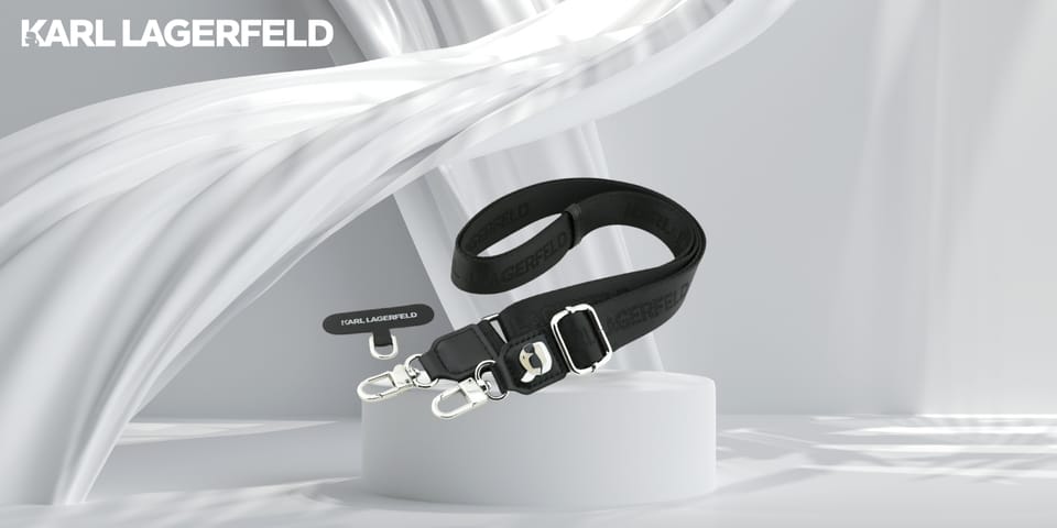 Uniwersalna smycz Karl Lagerfeld         Universal Strap Tether Patch Karl Metal Logo czarny