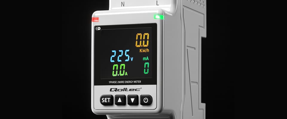 Qoltec Jednofazowy elektroniczny licznik watomierz | miernik zużycia energii | DIN35 | Zdalne sterowanie | Historia pomiaru | Wi-fi | TUYA | Smart life