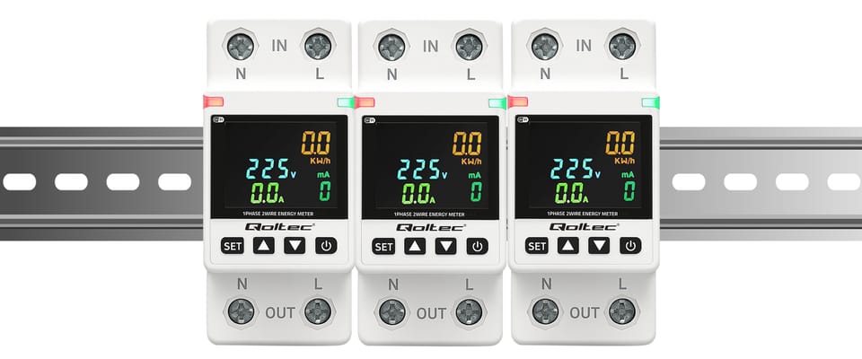 Qoltec Jednofazowy elektroniczny licznik watomierz | miernik zużycia energii | DIN35 | Zdalne sterowanie | Historia pomiaru | Wi-fi | TUYA | Smart life